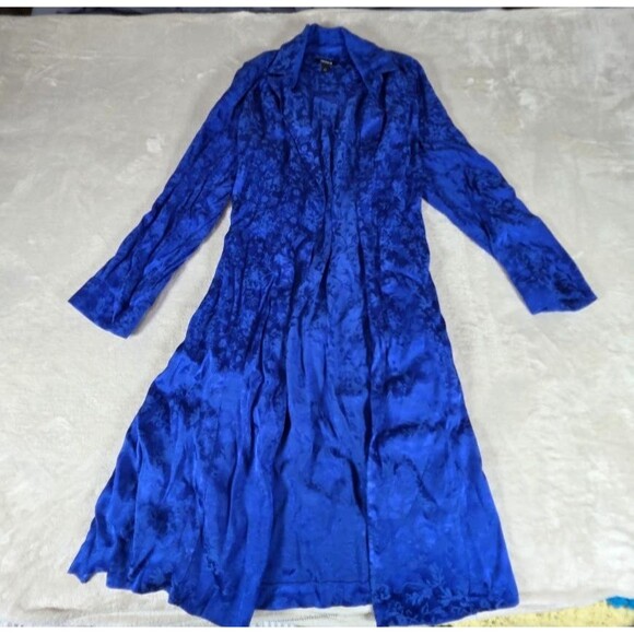 Torrid Size 1 Blue Jacquard Trench Coat Belted Long Sleeve Pockets Vented Sides - Picture 1 of 11